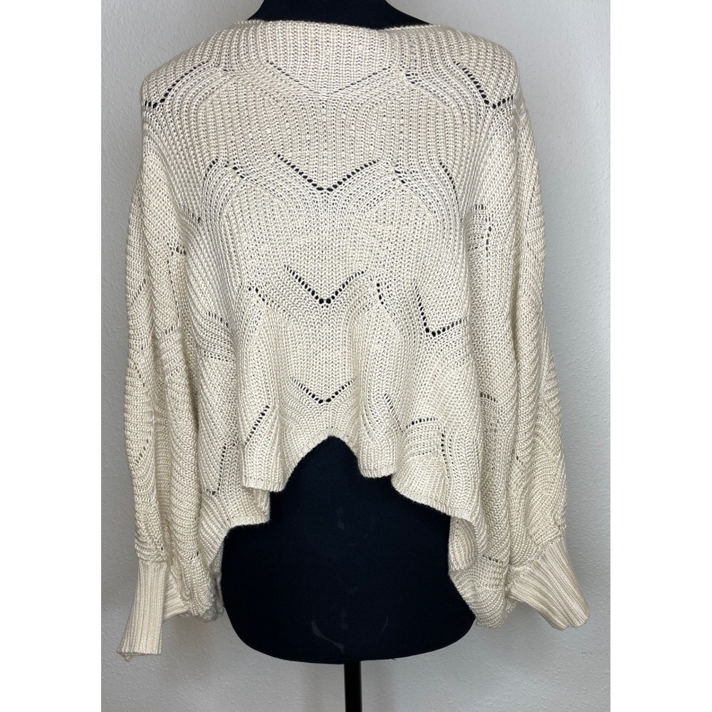 Moon & Madison Anthropologie Womens Sweater Batwing Pointelle Knit Crop S Cream